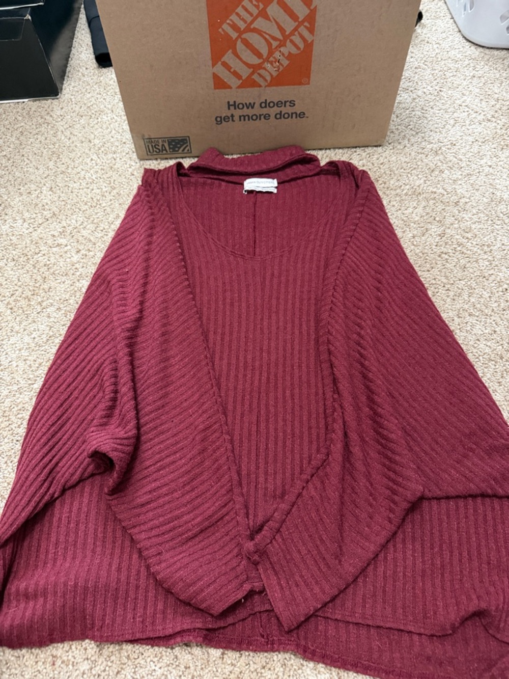 Women's Ribbed Open-Front Sweater Cardigan - Burgundy